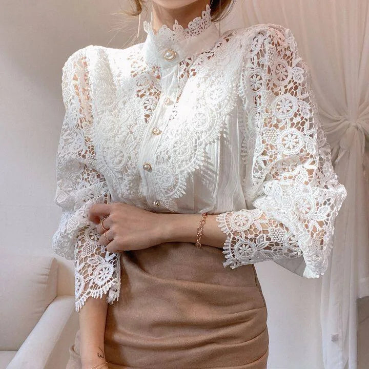 Women Chiffon Button Turtleneck Shirt .