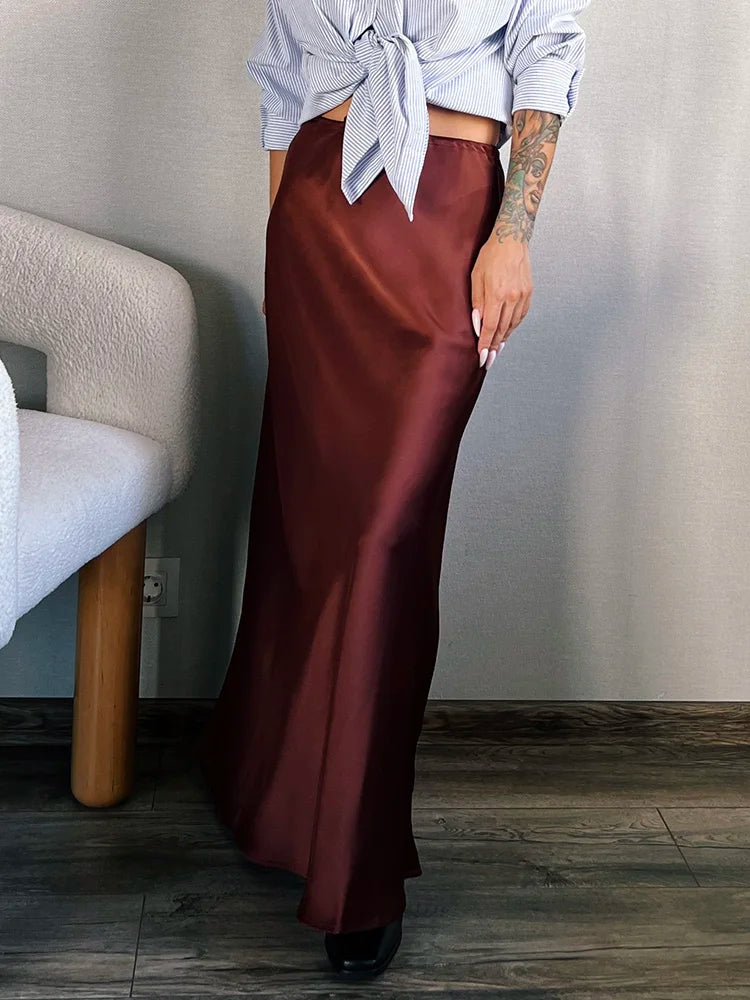 A Line Long Satin Skirts For Women.