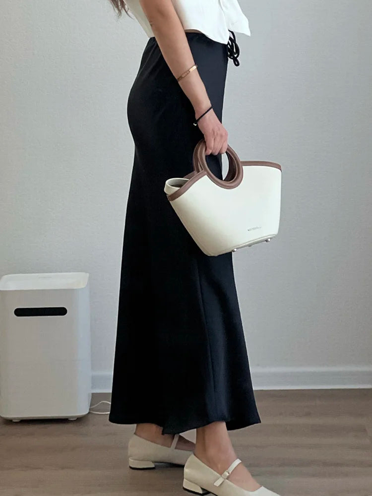 A Line Long Satin Skirts For Women.