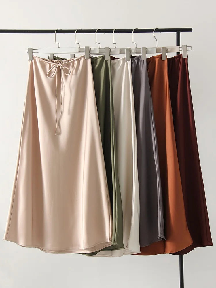 A Line Long Satin Skirts For Women.