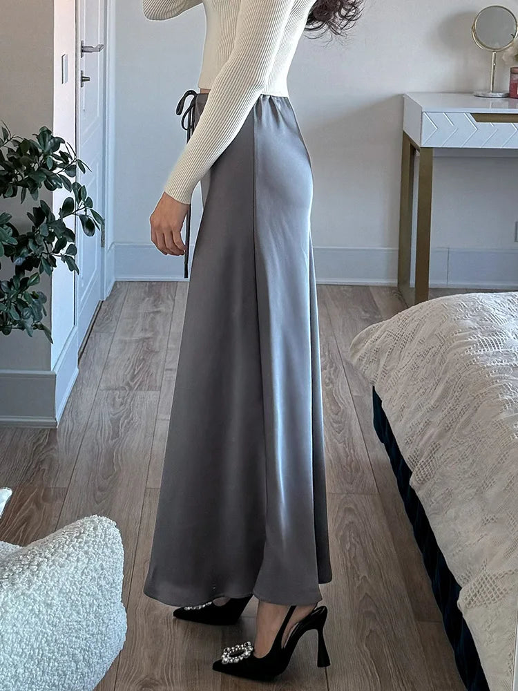 A Line Long Satin Skirts For Women.