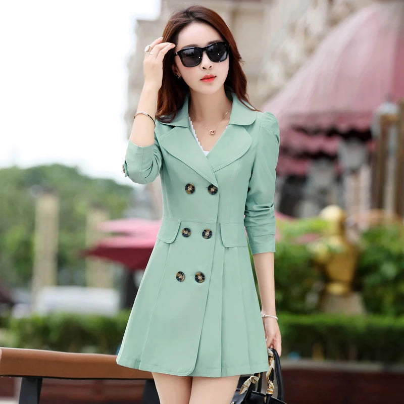 Trench Coat Women Double-Breasted .