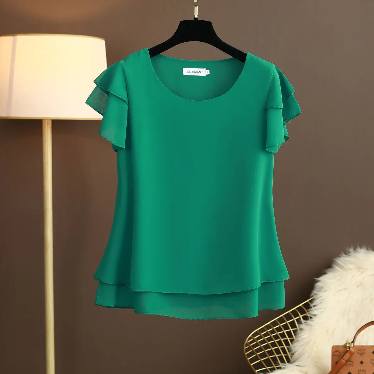 Women Blouse Loose O-Neck Chiffon Shirt