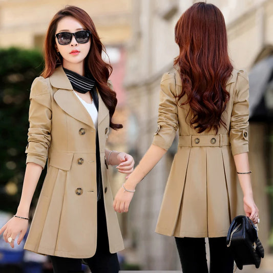 Trench Coat Women Double-Breasted .