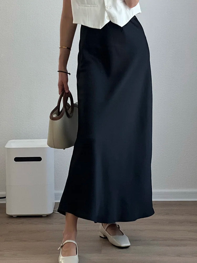 A Line Long Satin Skirts For Women.