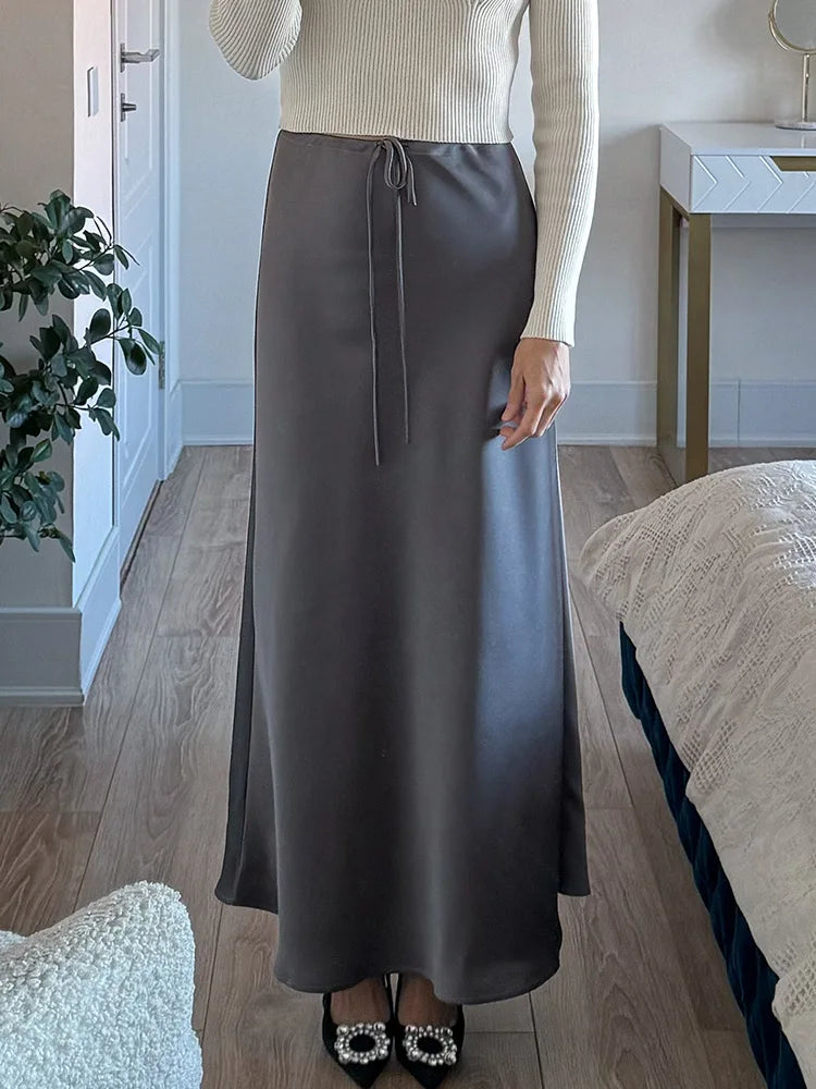 A Line Long Satin Skirts For Women.
