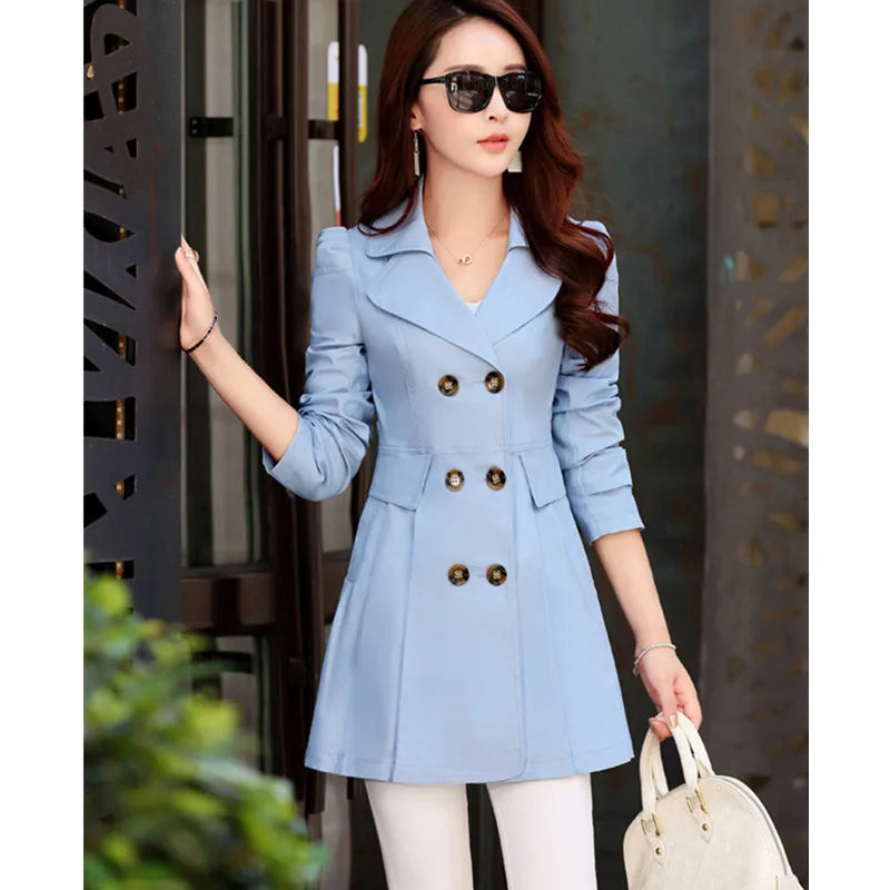 Trench Coat Women Double-Breasted .