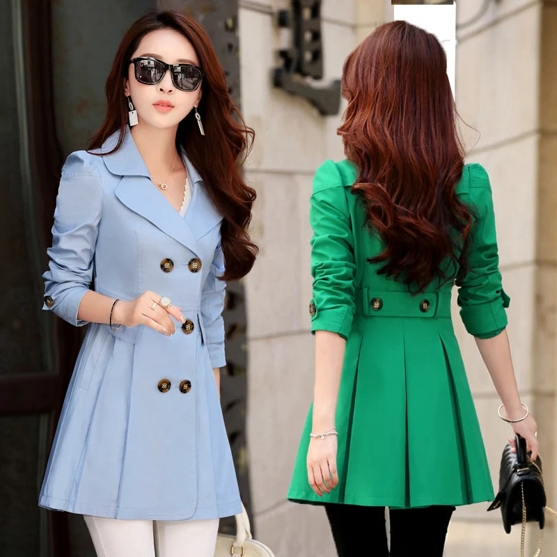 Trench Coat Women Double-Breasted .